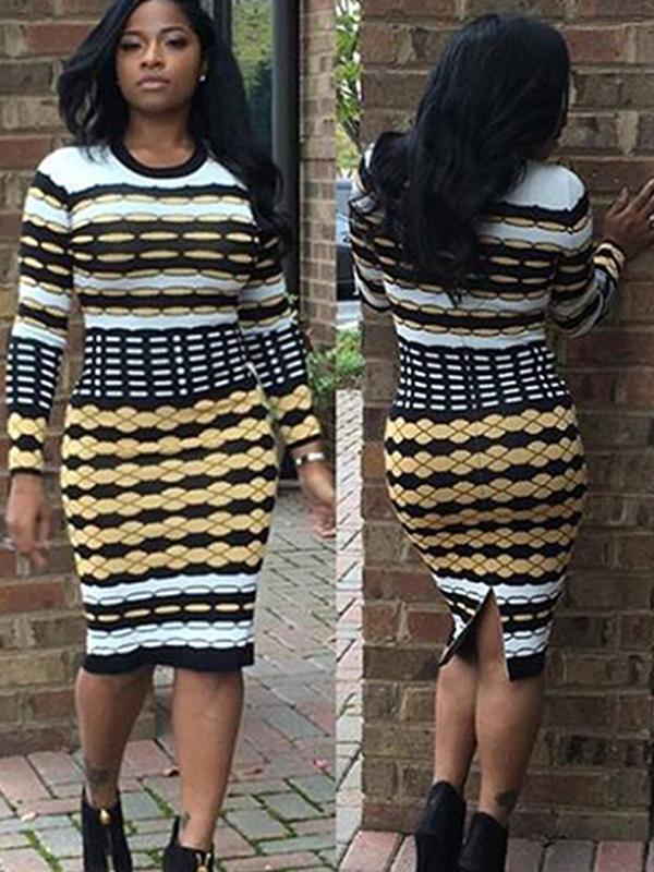 Robe moulante ajustée à manches longues et imprimé sexy