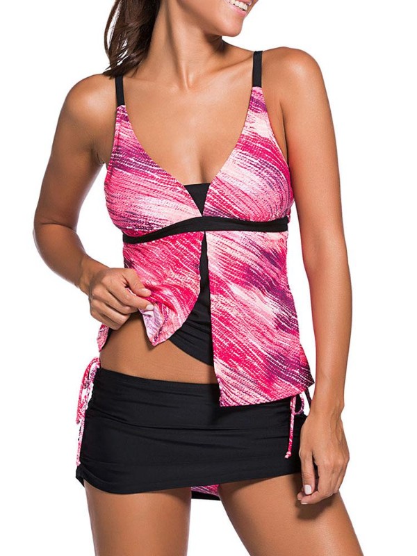 2Pcs Bläulich Print Hit Farbe Tankini Skort Bottom Badeanzug Badeanzug Tankini Bikini Bademode