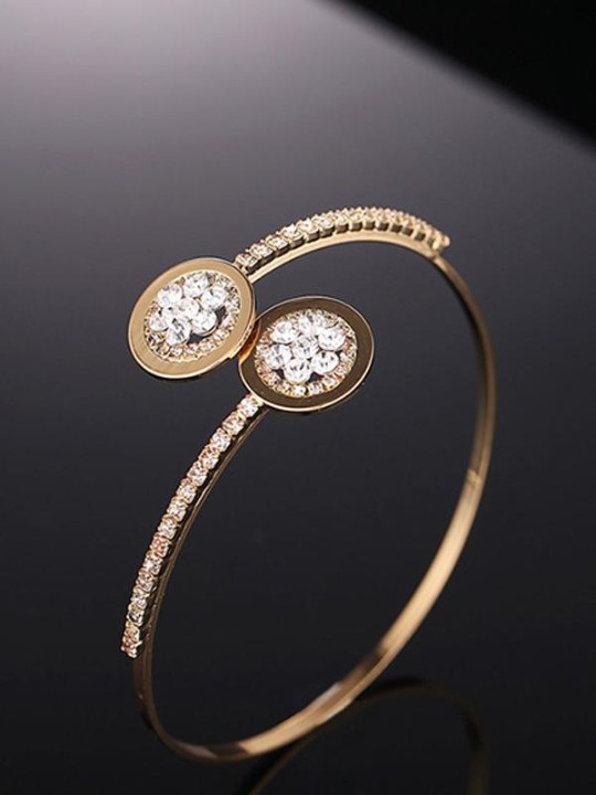 Woman Gold Plated Round Diamonded Cuff Bangles Female Fashion Jewelry Gifts