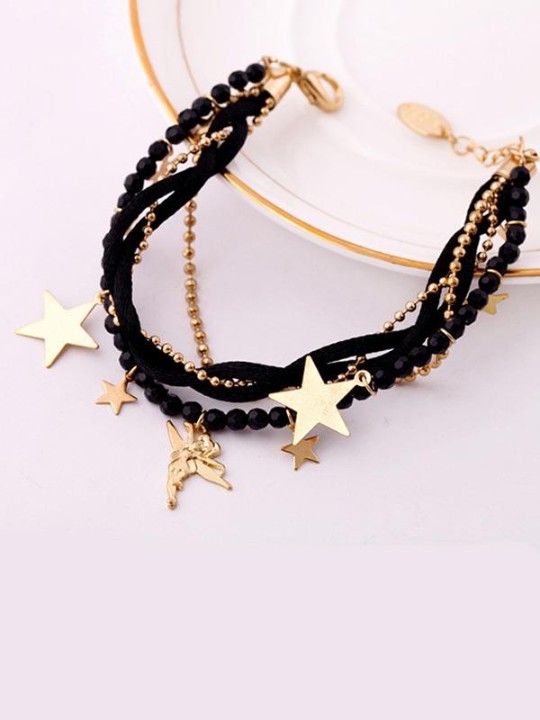 Woman's Stylish Trendy Five-pointed Stars Decorated Bracelet Woven Bangles Fashion Jewelry Gifts