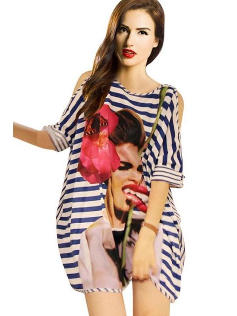 Sexy Damen Streifen hohle Ärmel Strand Bademode Cover-up