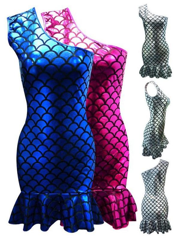 Sexig mesh Mermaid Fish Scale Metallic Bandage Dress Clubwear Bodycon Evening