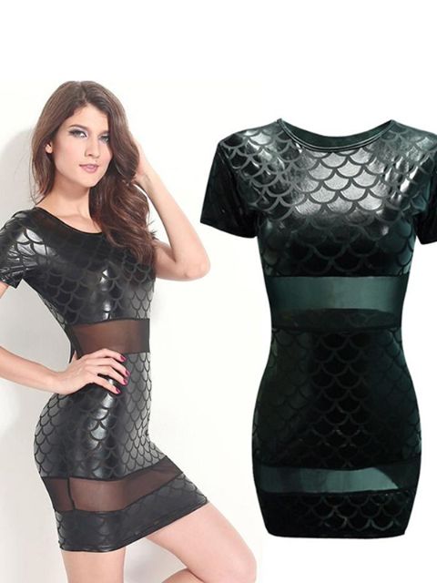 Töff kvenkyns einar öxl hafmeyjukvarða Prentun Grannir hanastélskjólar á kvöldin