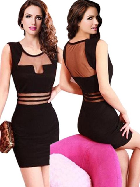 Vestido sin mangas partido transparente de cintura alta de encaje sexy para mujer