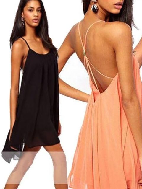 Konur lítill kjóll baklaus slöngur ól aftur Chiffon klæðaburður hanastélskjóll