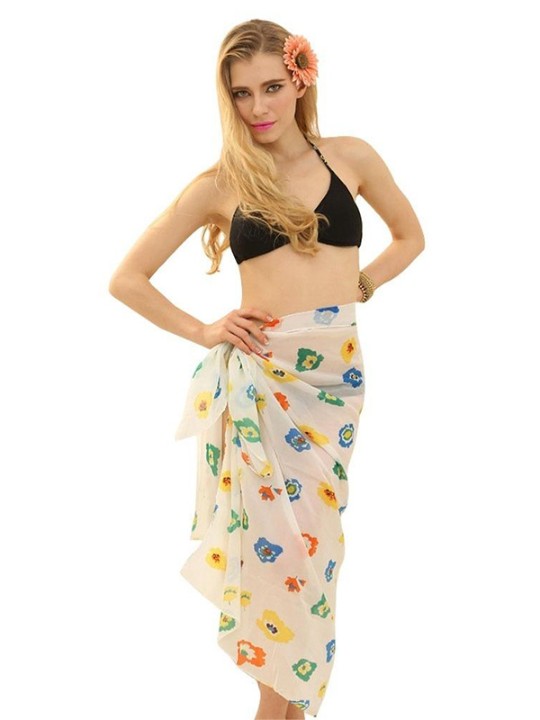 Summer Fashion Floral Print Wrap Paréo Robe Sarong Beach Bikini Maillots De Bain Cover Ups Écharpe