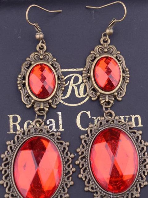 Kvinnor hänge pärlor legering viktoriansk Steampunk stil röd Waterdrop lång dinglar örhänge