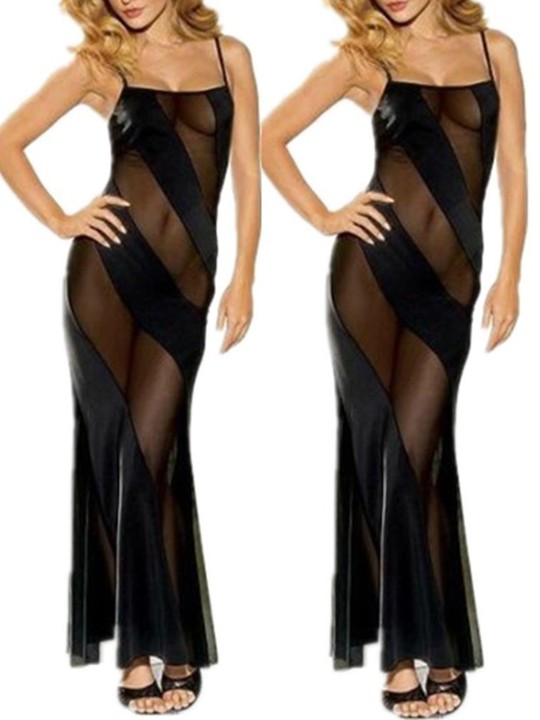 Women Fashion Trendy Sexy Lingerie Lace Honeymoon Sheer Stripper Wear Long Dress Dancewear