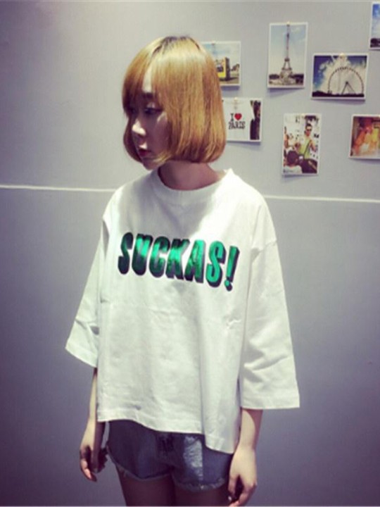 T-shirt imprimé lettres de mode d&#39;été à manches courtes hauts en coton décontractés