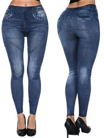 2015 Women Fashion Printed Denim Style Look Jean Legging Tights Stretchable