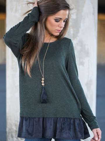 Women's Plus Size Casual Long Section Pullovers LaceSweatshirts Winter Long Sleeve Loose  T-shirts Tops