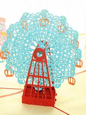 Christmas Gift Creative 3D Ferris wheel Pattern Greeting Cards Handmade Paper-cut Engraving Postcards Folding Card