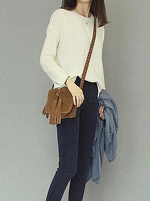 Women's Autumn Fashion Short Soft O-Neck Knitted Cardigan Elegant Cotton Long Sleeve Casual Sweater