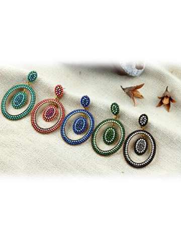 Women Fashion Vintage Hot Rhinestone Earrings Oval Earrings Glass Earrings For Party