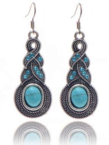 Fashion Jewelry Charming Ethnic Tibetan Silver Long Drop Earrings Silver Brilliant Turquoise Pendant Dangle Earrings For women