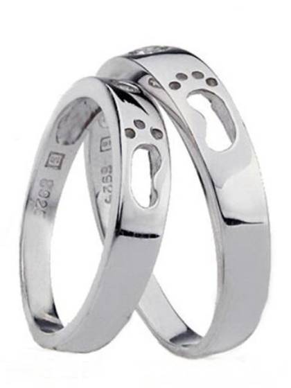 Silver Toe Rings 925 Sterling Silver Engagement Love Footprint Couple Rings Love Crystal Jewelry Bague Aneis Ulove