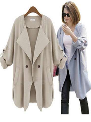 Women's Autumn Casual Long Sleeves Loose Long Coat Trench coats