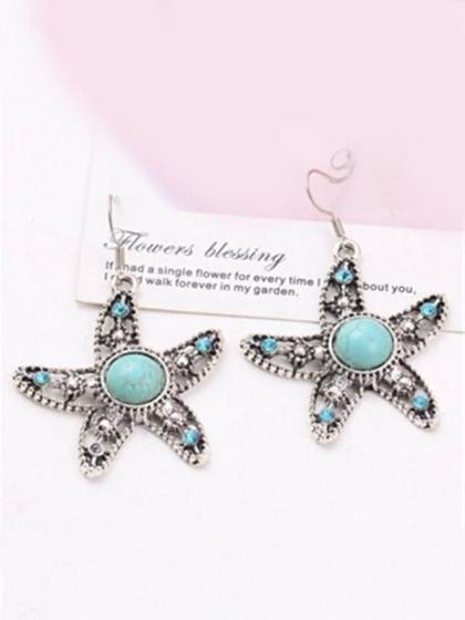 Ancient Silver plated Starfish Women's Turquoise Earrings Starfish Drop Earring Charming Turquoise Metal Women Earring