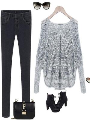 2015 Women's Sweater Casual V-Neck Hollow Out Loose Pullovers Autumn Winter clothing Knitted Long sleeve Sweaters