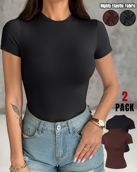 ChicMe ContourX 2-Pack Crewneck Short Sleeve Versatile Tee Slim Fit Basic T-Shirts