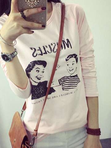 Fashion Autumn Women Slim Bodycon Cartoon Printed T-shirt Trendy Casual Sweet Style Loose T-shirt