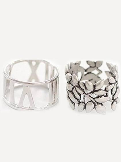 2015 Simple Style Sterling Sliver Plated Roman Numerals Ring Wedding Ring Set