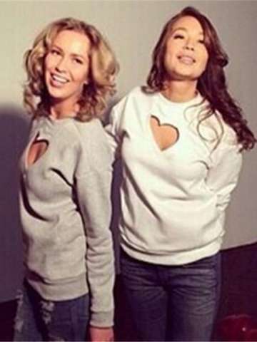 2015 Women's Autumn Sweatshirt Front Heart Shape Hollow Out O-Neck Long Sleeve Pullovers Sweatshirt