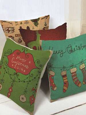 Christmas Element Printed Cotton Cushion Pillow Case Fashion Jewelry For Best Friend Xmas Gift