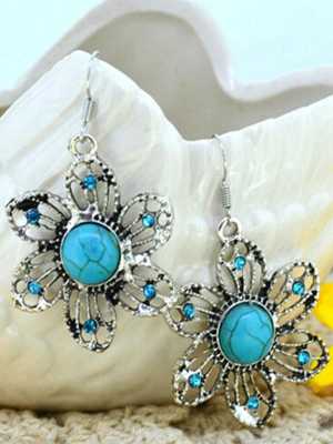 New Turquoise Earrings Charming Flower Shape Crystal Women's Dangle Pendientes Earrings for Woman Brincos Fine Jewelry