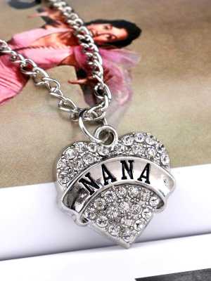 Women New Fashion Jewelry NANA Letter Print Necklace Chain Heart-shaped Diamantes Pendant For Girls