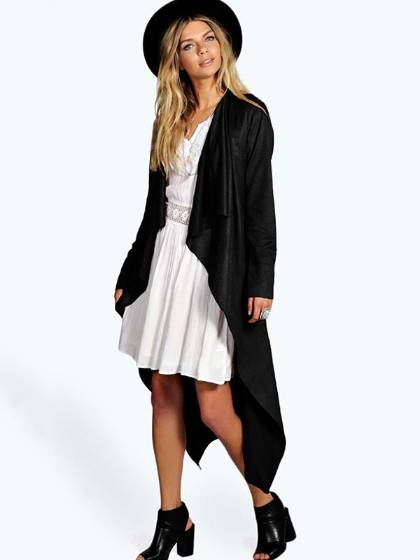 Womens Trendy Faux Suede Tassels Fringe Long Maxi Cardigan Jacket Coat Outerwear