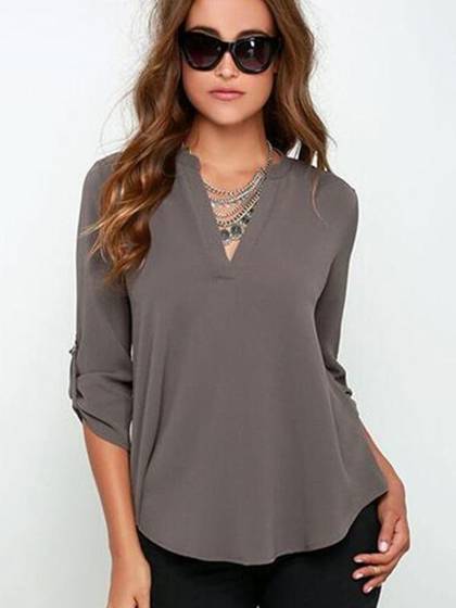 Women's Sexy V Neck Blouse Long Sleeve Plus Size Loose Casual Tops Pullovers