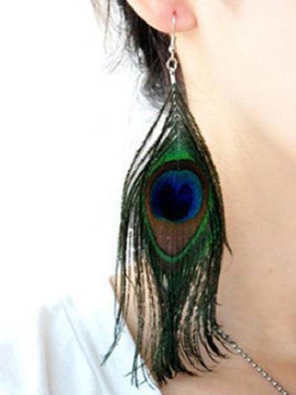 Fashion Multicolor Beaded Peacock Long Feather Earrings Women  Party Jewelry