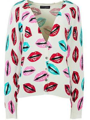 Women's Sexy Big Lips Printed V-neck Long Sleeve Blouse T Shirt