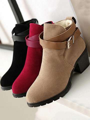 Fashion Women's Suede Ankle Boots Martin Boots Warm Low Heel Booties Motorcycle Boots