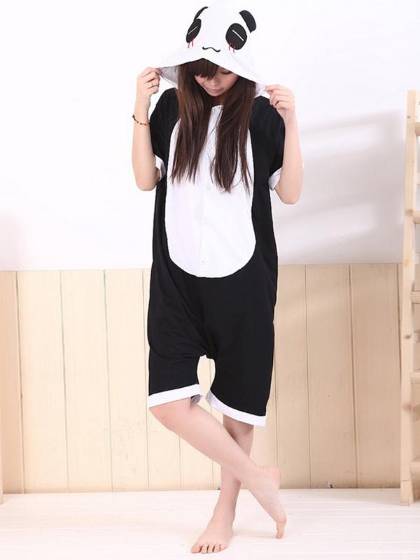 Panda Pajama Summer Costumes Japanese Cartoon Anime Cute Panda Cosplay Jumpsuit Unisex Short Sleeve Soft Animal Sleepwear