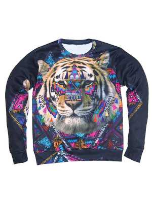 Cool Tiger Print Plus Size Winter Autumn Fashion Long Sleeve Tops Sweatshirts Crewneck Outwear