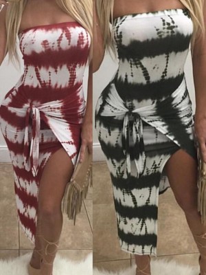 Sexy Slim Strapless High Slit Bandage Party Dress Casual Dresses Hip Package Dress