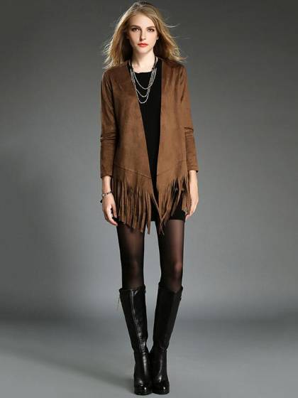 Autumn 2015 New Women Shawl Jacket Fashion Suede Fringed Long-Sleeved Cardigan Jackets Casual Outerwear Coat