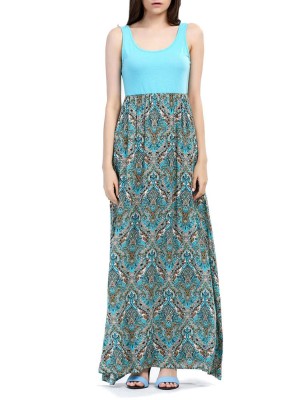 Women's Fashion Sleeveless Stiching Maxi Dress Summer Casual Dress