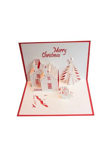 Chinese Paper Cutting Chrismas Castle Creative 3D Greeting Cards Handmade Paper-cut Folding Card Postcards