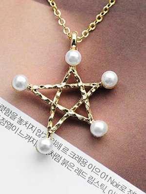 New Fashion Pentagram Pearl Chain Pendant Necklace Jewelry Accessories