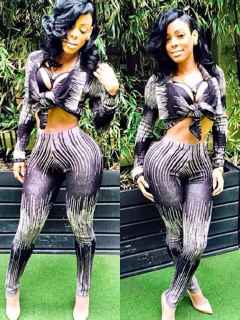 New Fashion Print Two-pieces Long Sleeve Crop Top+ Slim Long Pant Set Nightclub Wear