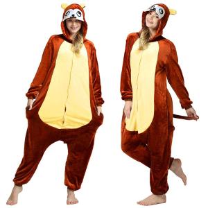 Halloween Party Unisex Adult Winter Warm Cheeky Monkey Kigurumi Pajamas Anime Cosplay Costume Sleepcoat Sleepwear