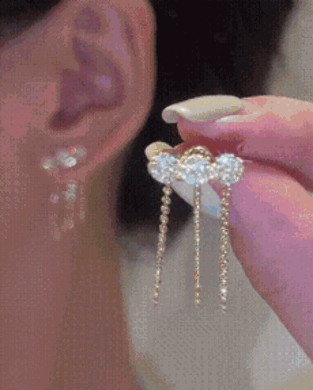 1Pair Tassel Design Rhinestone Decor Drop Earrings