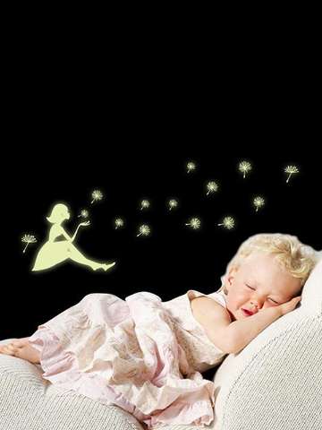 Glow In The Dark"Dandelion Girl"Luminous Cartoon Kids Sticker/Removable Vinyl Wall Sticker/Funiture 3D Sticker