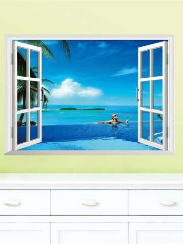 Fantastic Window Space Landscape Castle Sea Wall Stickers Home Decoration Living Room Bedroom Festival Gifts Decals Mural Arts