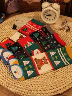 Christmas Series Cartoon Cute Korean Ladies Fashion Casual Elite Socks Cute Cotton Socks