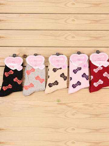 New Autumn And Winter The Rabbit Wool Socks Bowknots Pattern Thickened Warm Socks For Women