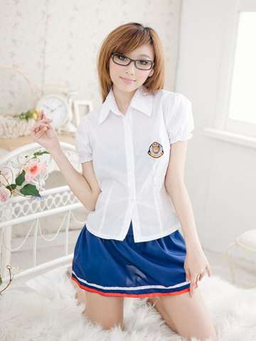 Sexy School Girl Uniform Costume Shirt Top+Skirt Role Playing Cosplay Suit